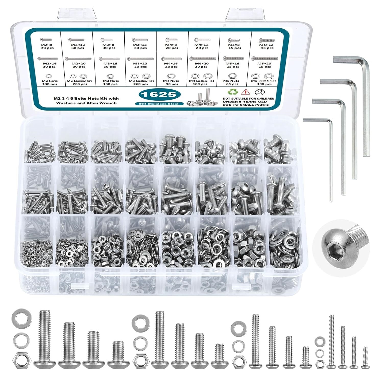 1625 Pieces M2 M3 M4 M5 304 St - Nuts Mix review and price